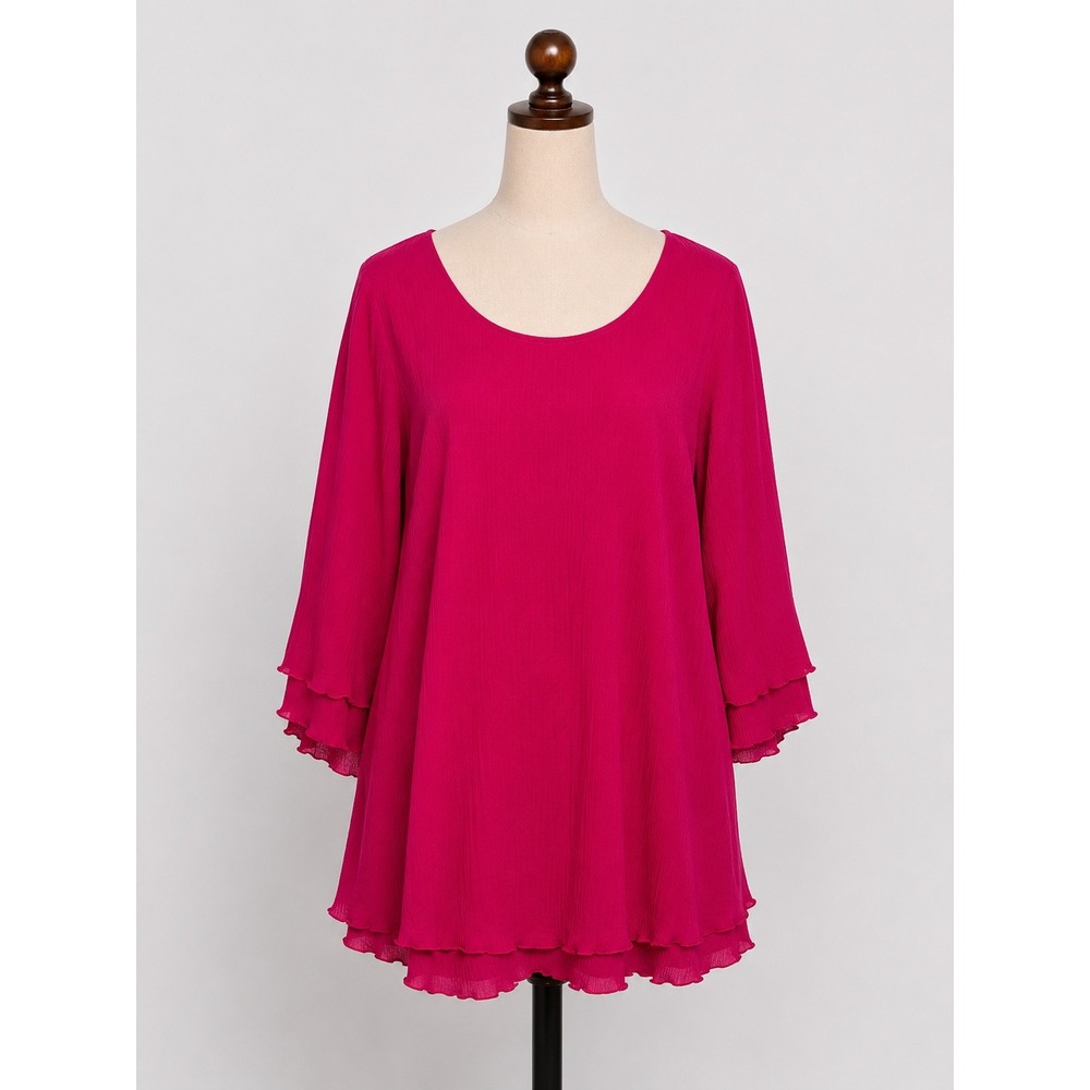 Soft Surroundings Magenta Pink Cotton Crinkle Tunic Ruffle Sleeve Top L 2FW37 - Picture 1 of 9